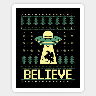 Believe Bigfoot UFO Unicorn Ugly Christmas Sweater Xmas Sticker